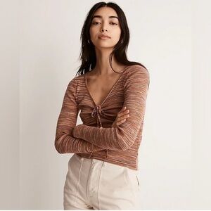 NWT! Madewell Space-Dyed V-Neck Cinched Sweater Spacedye Mahogany Women’s Size M